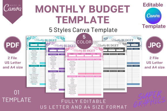 Download Monthly Budget Planner Canva Template - Budget planner Collection