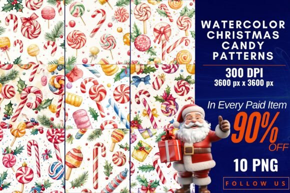 Download Watercolor Christmas Candy Patterns - Patterns Collection