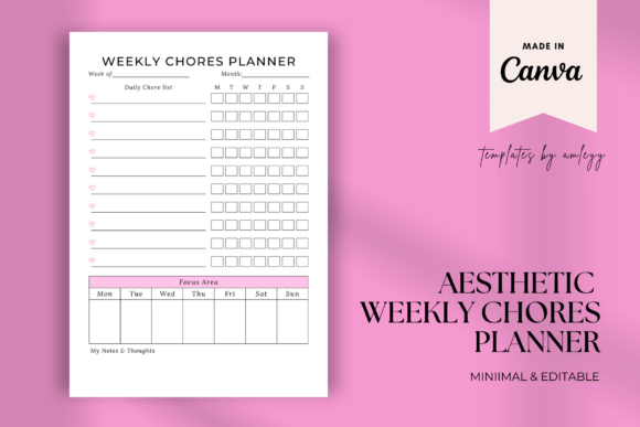 Download Aesthetic Weekly Chores Planner Template - Premium Bundle